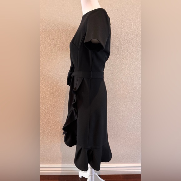 Calvin Klein Boat Neck Ruffle Hem Faux Wrap Dress – Black – Size 4 – Like New - Picture 7 of 16